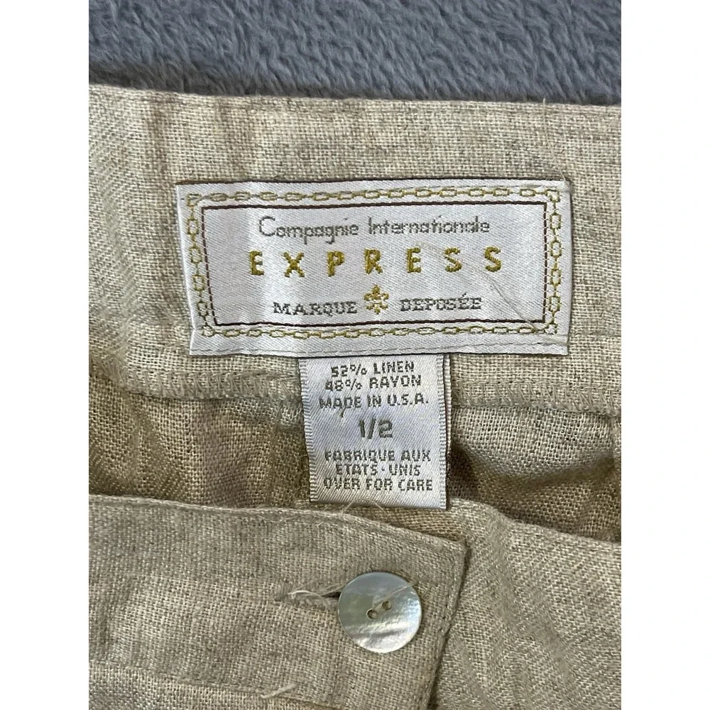 Vintage Express Campagnie Internationale Pants Womens 1/2‎ Cream Linen USA